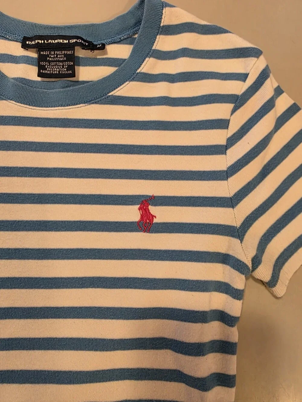 Ralph Lauren Boys Striped Polo T‑Shirt Blue White Classic Pony Logo Size M